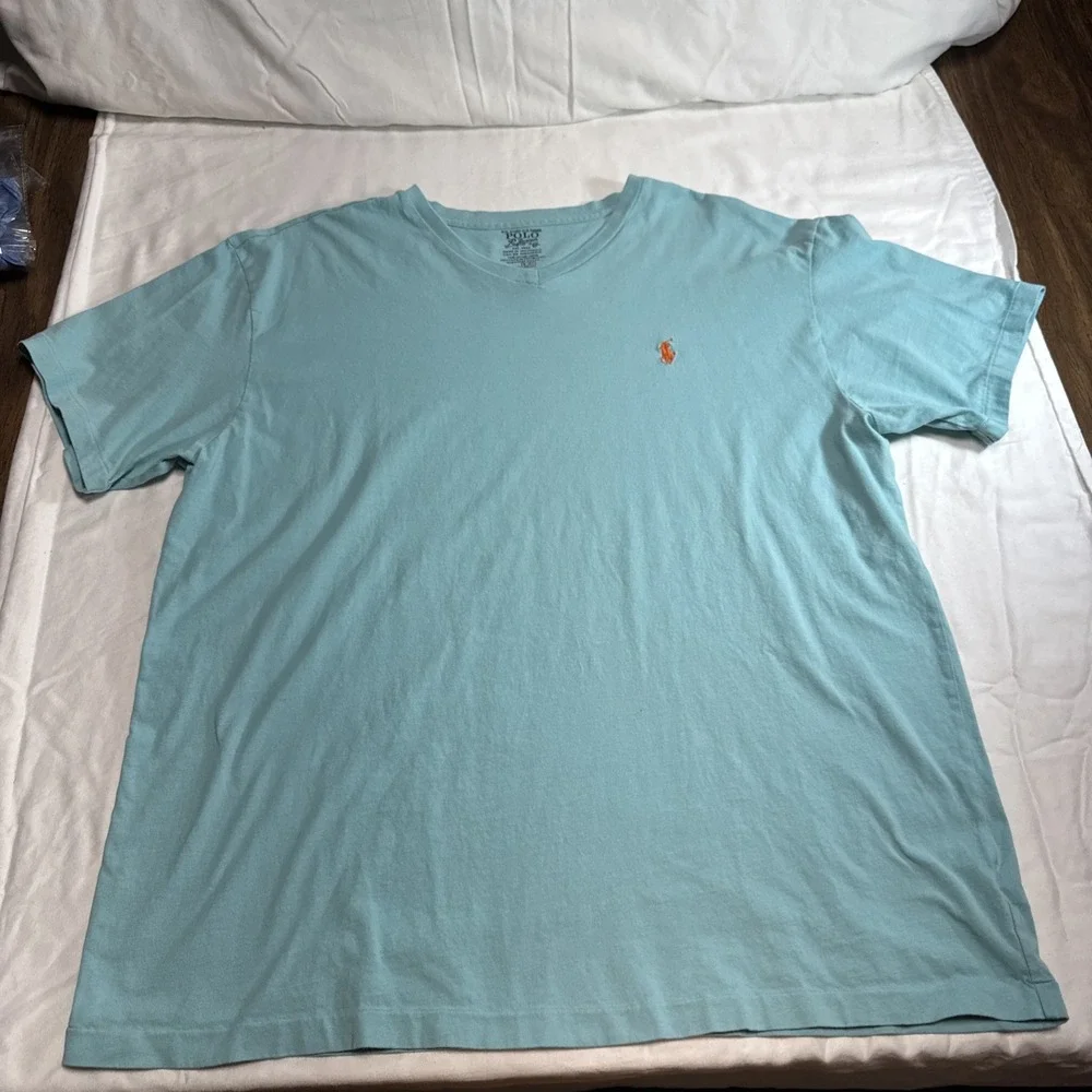 Polo Ralph Lauren Men's V Neck Short Sleeve Tee Sz L Teal Preppy Casual